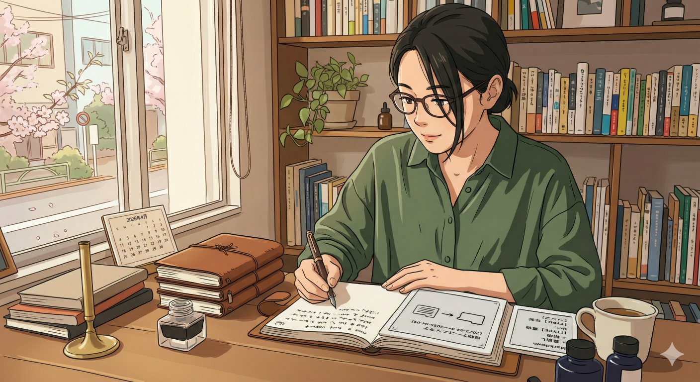 彼女の個人的なライブラリ：春の整理日誌 (Gemini 画像生成)