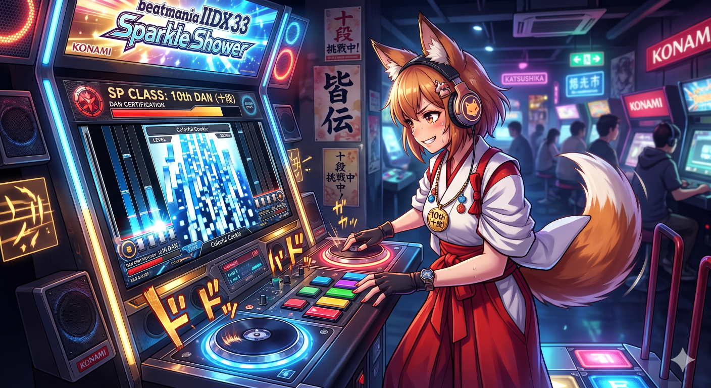 キツネの巫女が十段挑戦 (Gemini 画像生成)